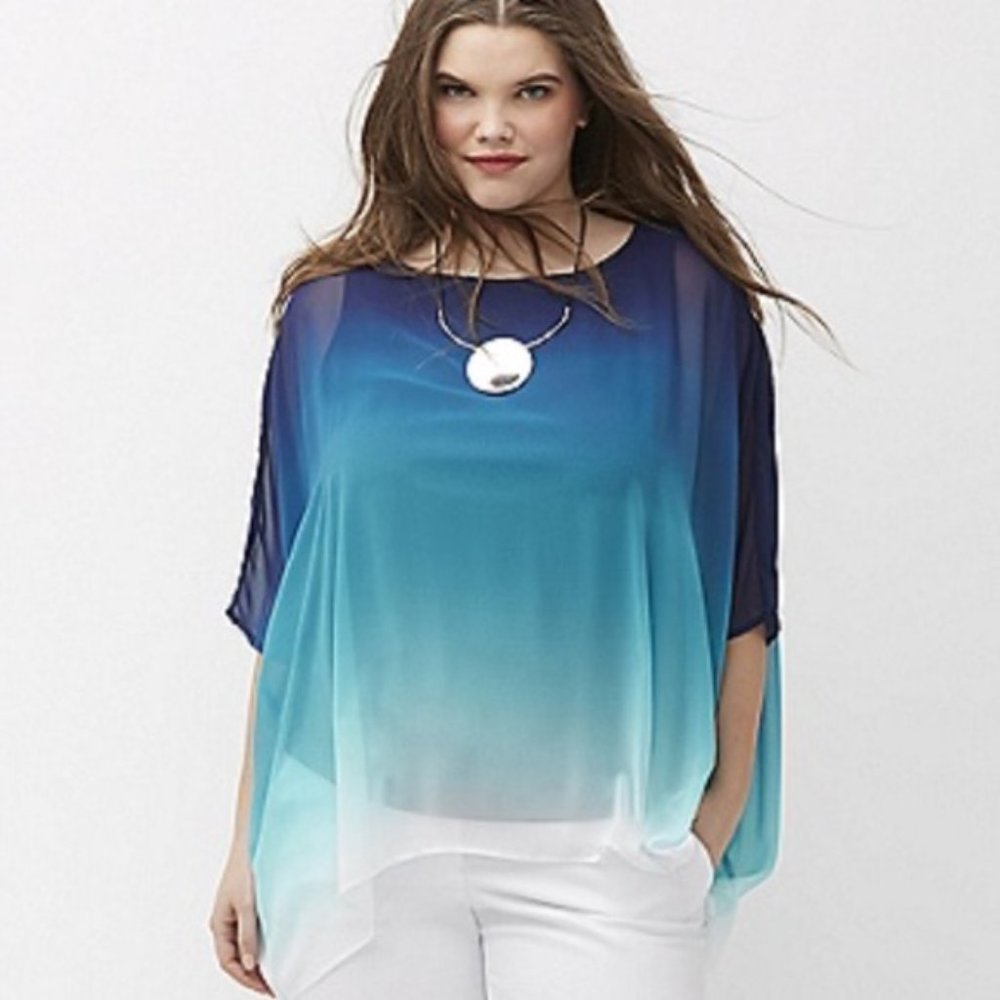 Lane Bryant Blue Chiffon Ombré Top- Size 20